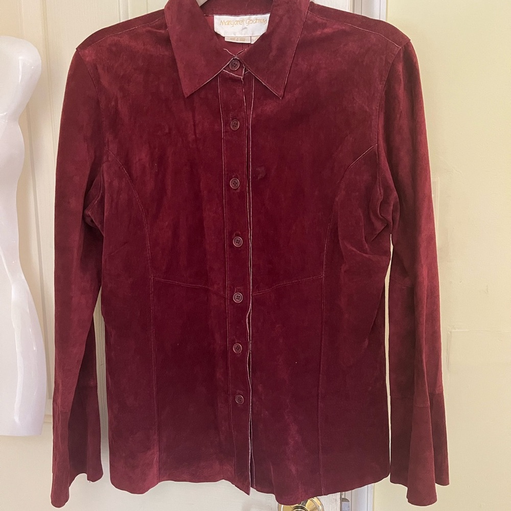 Women's Burgundy Real Suede button down shirt